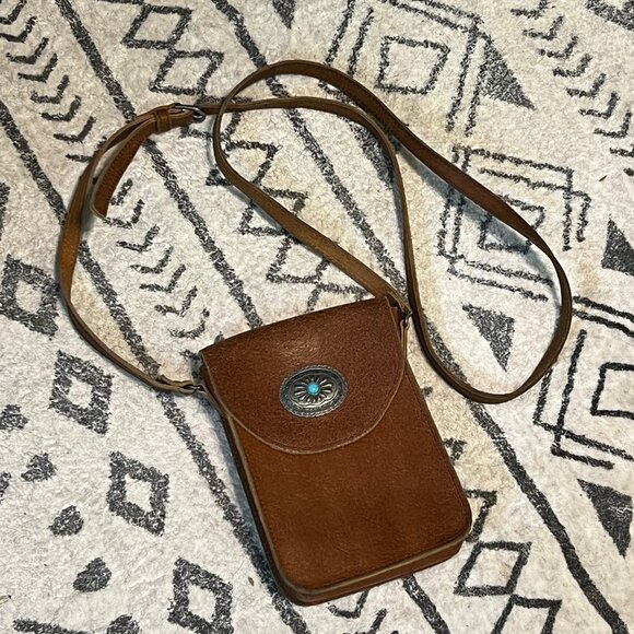 Most Wanted USA Leather Concho Cellphone Crossbody – Genuine Distressed Leather - Picture 7 of 8